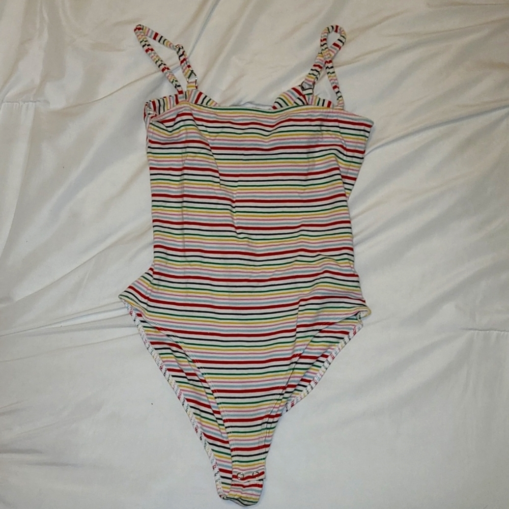 Forever 21 Multicolor Striped Tie Back Onesie